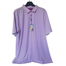 Load image into Gallery viewer, Purple checkered shirt on a hanger with a white background