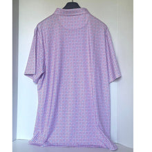 Load image into Gallery viewer, Purple patterned shirt on a hanger against a white background