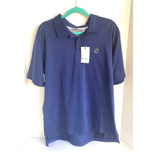 Load image into Gallery viewer, Navy blue polo shirt with a tag on a white background
