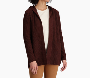 Royal Robbins Baylands Cardigan Womens Medium Wool Blend Hooded Red Brown