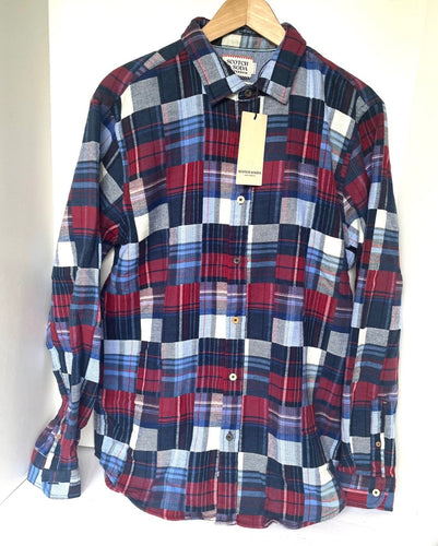 Scotch Soda Plaid Flannel Shirt Mens XL Blue Button Down Regular Fit Relaxed