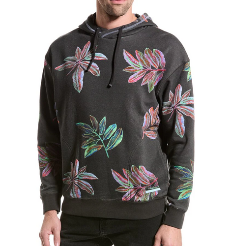 Scotch Soda Twisted Hoodie Sweater Mens Black Pullover Floral Tropical Soft