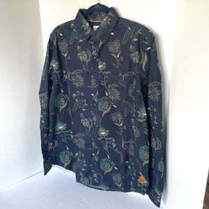 Scotch & Soda Premium Button Down Shirt Mens Blue Long Sleeve Floral Cotton