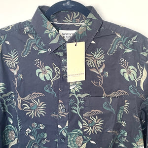 Scotch & Soda Premium Button Down Shirt Mens Blue Long Sleeve Floral Cotton