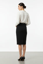 Load image into Gallery viewer, Eileen Fisher Flex Ponte Pencil Skirt Black Tencel Stretch Elastic Waist M