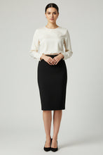 Load image into Gallery viewer, Eileen Fisher Flex Ponte Pencil Skirt Black Tencel Stretch Elastic Waist M