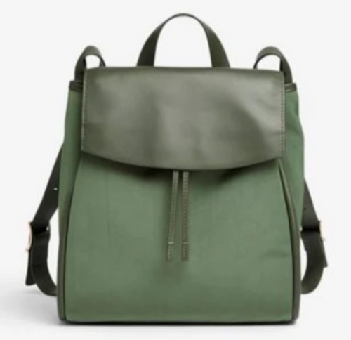 Skagen Backpack Large Green Nylon Womens Leather Drawstring Adjustable Ebba