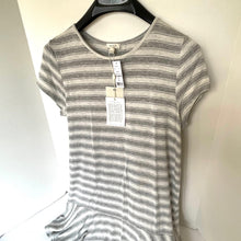 Load image into Gallery viewer, Soft Joie Alcyone Mini Dress Large Gray Short Sleeve Striped Jersey Drop Waist