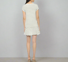 Load image into Gallery viewer, Soft Joie Alcyone Mini Dress Large Gray Short Sleeve Striped Jersey Drop Waist