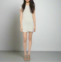 Load image into Gallery viewer, Soft Joie Alcyone Mini Dress Large Gray Short Sleeve Striped Jersey Drop Waist