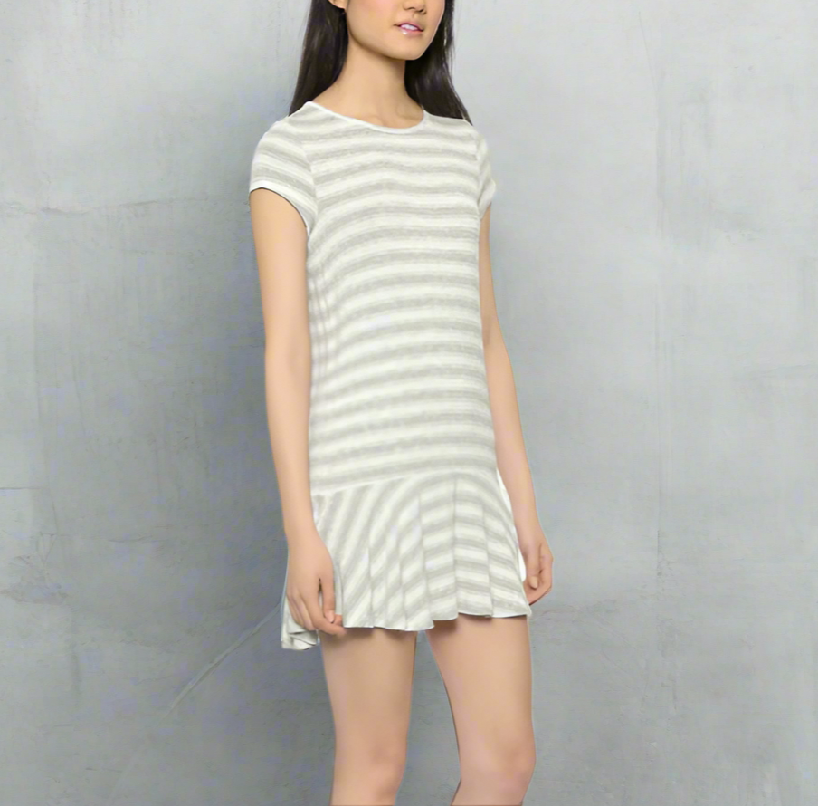 Soft Joie Alcyone Mini Dress Large Gray Short Sleeve Striped Jersey Drop Waist