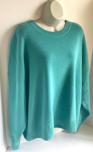 St John Sweater Womens Large Blue Wool Blend Crew Neck Oversized Long Sleeves