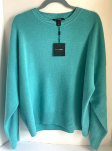 St John Sweater Womens Large Blue Wool Blend Crew Neck Oversized Long Sleeves