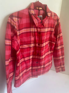 Stio Buckhorn Insulated Snap Shirt Womens Medium Red Plaid Mid Weight Cotton Pockets