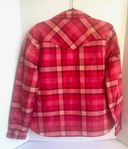 Stio Buckhorn Insulated Snap Shirt Womens Medium Red Plaid Mid Weight Cotton Pockets