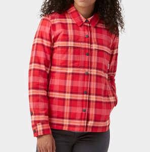 Stio Buckhorn Insulated Snap Shirt Womens Medium Red Plaid Organic Cotton Pockets