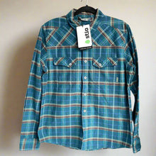 Load image into Gallery viewer, Stio Junction Flannel Shirt Mens Medium Green Plaid Check Cotton Midweight