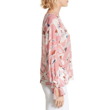 Load image into Gallery viewer, Tanya Taylor Silk Floral Top Pink Boat Neck Bell Cuff Hand Painted 4