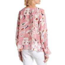 Load image into Gallery viewer, Tanya Taylor Silk Floral Top Pink Boat Neck Bell Cuff Hand Painted 4
