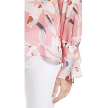 Load image into Gallery viewer, Tanya Taylor Silk Floral Top Pink Boat Neck Bell Cuff Hand Painted 4