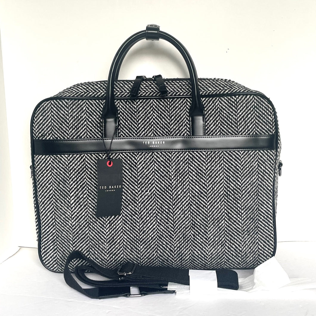 Ted Baker Andreaz Mens Briefcase Laptop Bag Black Herringbone Document Bag