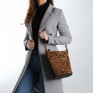 Ted Baker Crossbody Womens Large Brown Leather Bucket Bag Aliena Leopard
