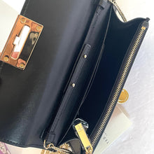 Load image into Gallery viewer, Ted Baker Floral Clutch Shoulder Bag Black Faux Leather Gold Chain Crossbody