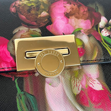 Load image into Gallery viewer, Ted Baker Floral Clutch Shoulder Bag Black Faux Leather Gold Chain Crossbody