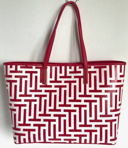 Ted Baker Large Tote T Logo Red Coated Shopper w Detachable Pouch Glossy
