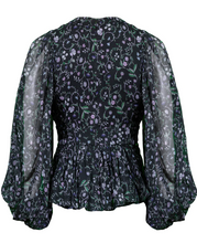 Load image into Gallery viewer, Ted Baker Mairivi Blouse Womens Small Black Floral Peplum Hem Chiffon Top TB2