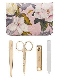 Ted Baker Manicure Kit Womens Pink 4-Piece Floral Zip Case Stainless Steel Small