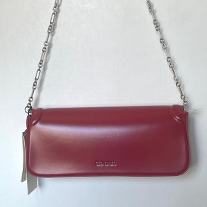 Ted Baker Shoulder Bag Baguette Red Leather Clutch Silver Chain Strap Slim