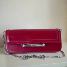 Load image into Gallery viewer, Ted Baker Shoulder Bag Baguette Red Leather Clutch Silver Chain Strap Slim