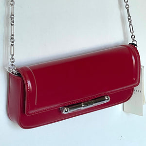 Ted Baker Shoulder Bag Baguette Red Leather Clutch Silver Chain Strap Slim