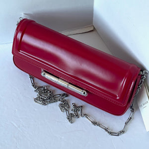 Ted Baker Shoulder Bag Baguette Red Leather Clutch Silver Chain Strap Slim