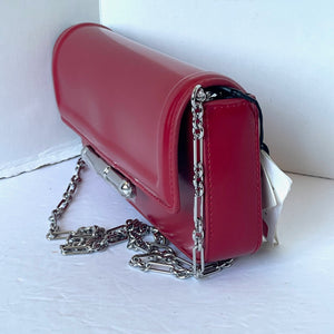 Ted Baker Shoulder Bag Baguette Red Leather Clutch Silver Chain Strap Slim