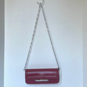 Ted Baker Shoulder Bag Baguette Red Leather Clutch Silver Chain Strap Slim