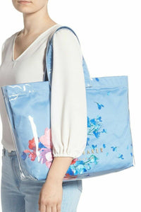 Ted Baker Tote Womens Extra Large Blue Floral Glossy Water Repellant Shopper