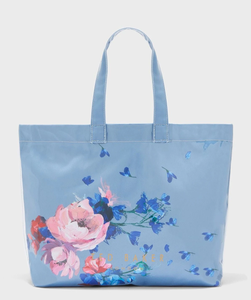 Ted Baker Tote Womens Extra Large Blue Floral Glossy Water Repellant Shopper
