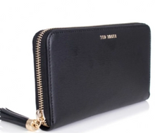 Load image into Gallery viewer, Ted Baker Women’s Robyna Continental Tassel Zip Black Leather Large Wallet