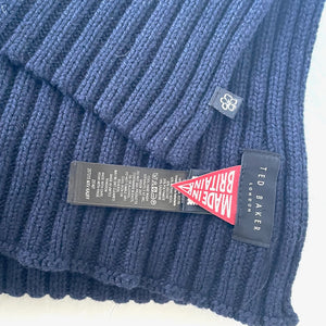 Ted Baker Kauff Wool Cashmere Scarf Blue Cardigan Rib Knit Oblong Unisex