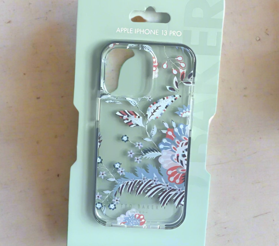 Ted Baker iPhone 13 PRO Case Floral Spiced Up Hardshell Clear Blue 6.1in