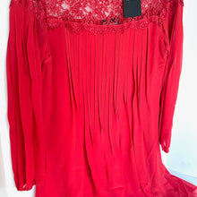 Load image into Gallery viewer, The Kooples Red Lace Chiffon Shift Dress Medium Red Long Sleeve Pleated Mini