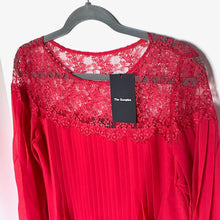 Load image into Gallery viewer, The Kooples Red Lace Chiffon Shift Dress Medium Red Long Sleeve Pleated Mini