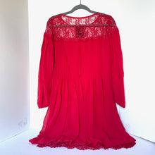 Load image into Gallery viewer, The Kooples Red Lace Chiffon Shift Dress Medium Red Long Sleeve Pleated Mini