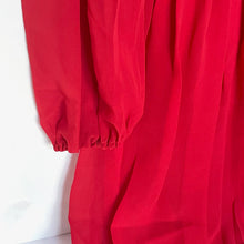 Load image into Gallery viewer, The Kooples Red Lace Chiffon Shift Dress Medium Red Long Sleeve Pleated Mini