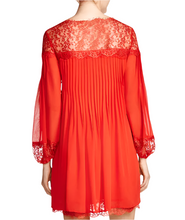 Load image into Gallery viewer, The Kooples Red Lace Chiffon Shift Dress Medium Red Long Sleeve Pleated Mini