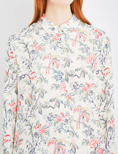The Kooples Silk Shirt Womens Off White Floral Button Up Long Sleeve Relaxed