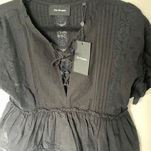 Load image into Gallery viewer, The Kooples Embroidered Cotton Top Womens XS Black V-Neck Ruffle Peplum