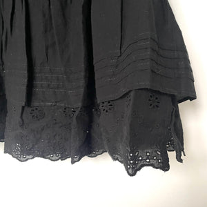The Kooples Embroidered Cotton Top Womens XS Black V-Neck Ruffle Peplum